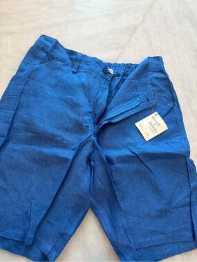 Men's Blue Linen-Blend Chinos